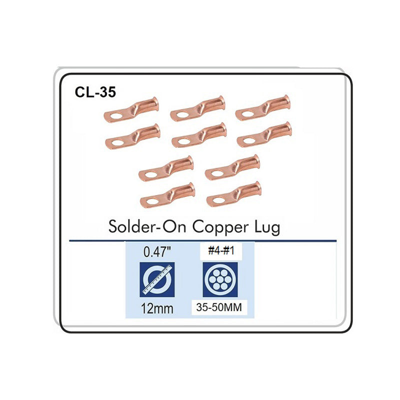 Welding Cable Lugs T-62 Crimp or Solder 150 Amps, 6-2 AWG T62 (Pack of 10)