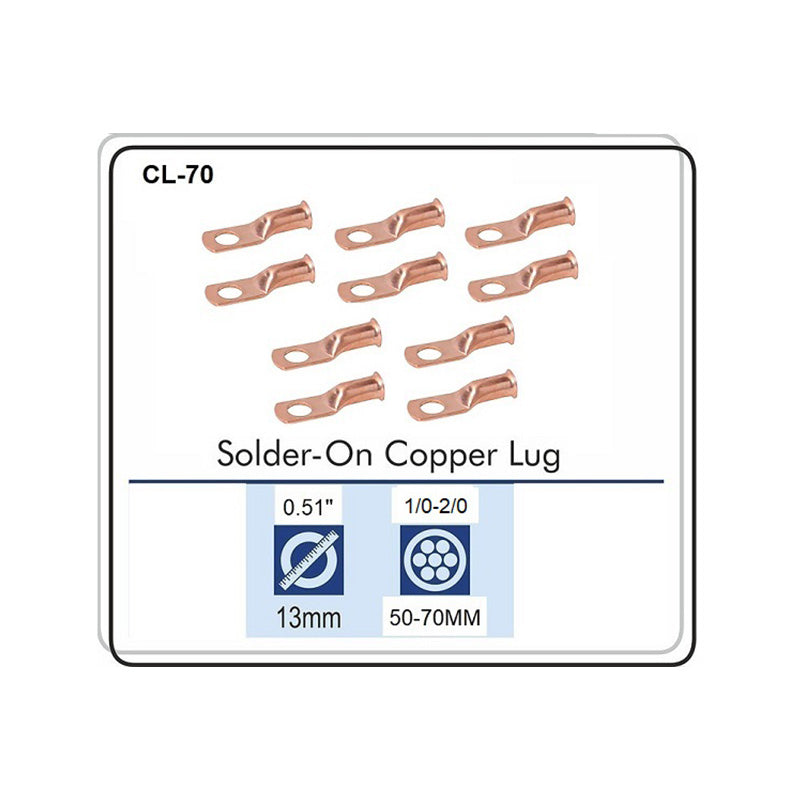 Welding Cable Lugs T-120 Crimp or Solder 225 Amps, 1-2/0 AWG T120 (Pack of 10)