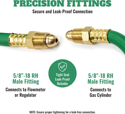 50 FT Argon Gas Hose, Inert Gas Welding Hoses for MIG/TIG Welding Regulator，Argon/CO2 Flowmeter Regulator Hose, 5/8" UNF-18RH, NPT Fittings, (50 Feet) AH-50-G