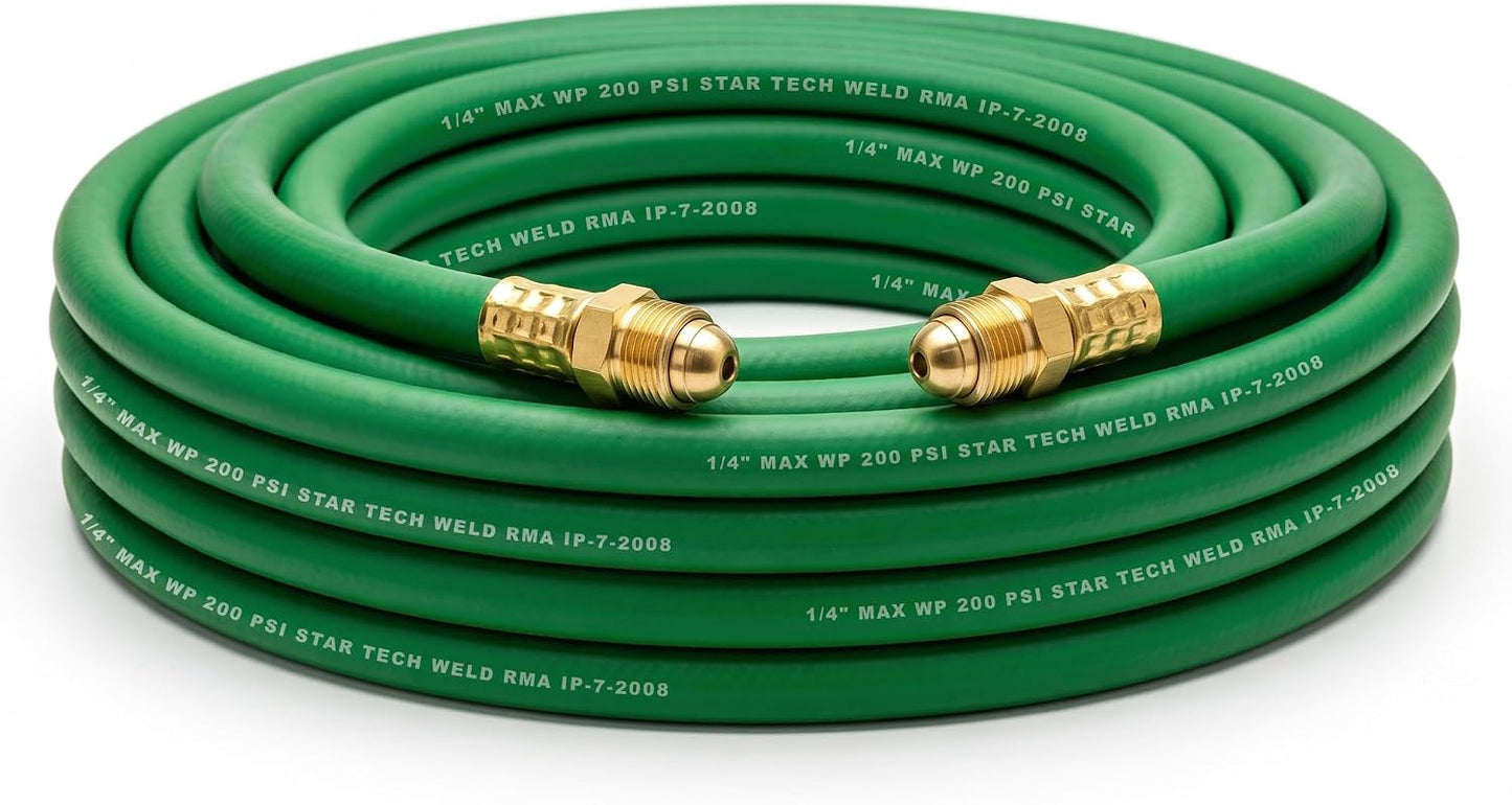 50 FT Argon Gas Hose, Inert Gas Welding Hoses for MIG/TIG Welding Regulator，Argon/CO2 Flowmeter Regulator Hose, 5/8" UNF-18RH, NPT Fittings, (50 Feet) AH-50-G