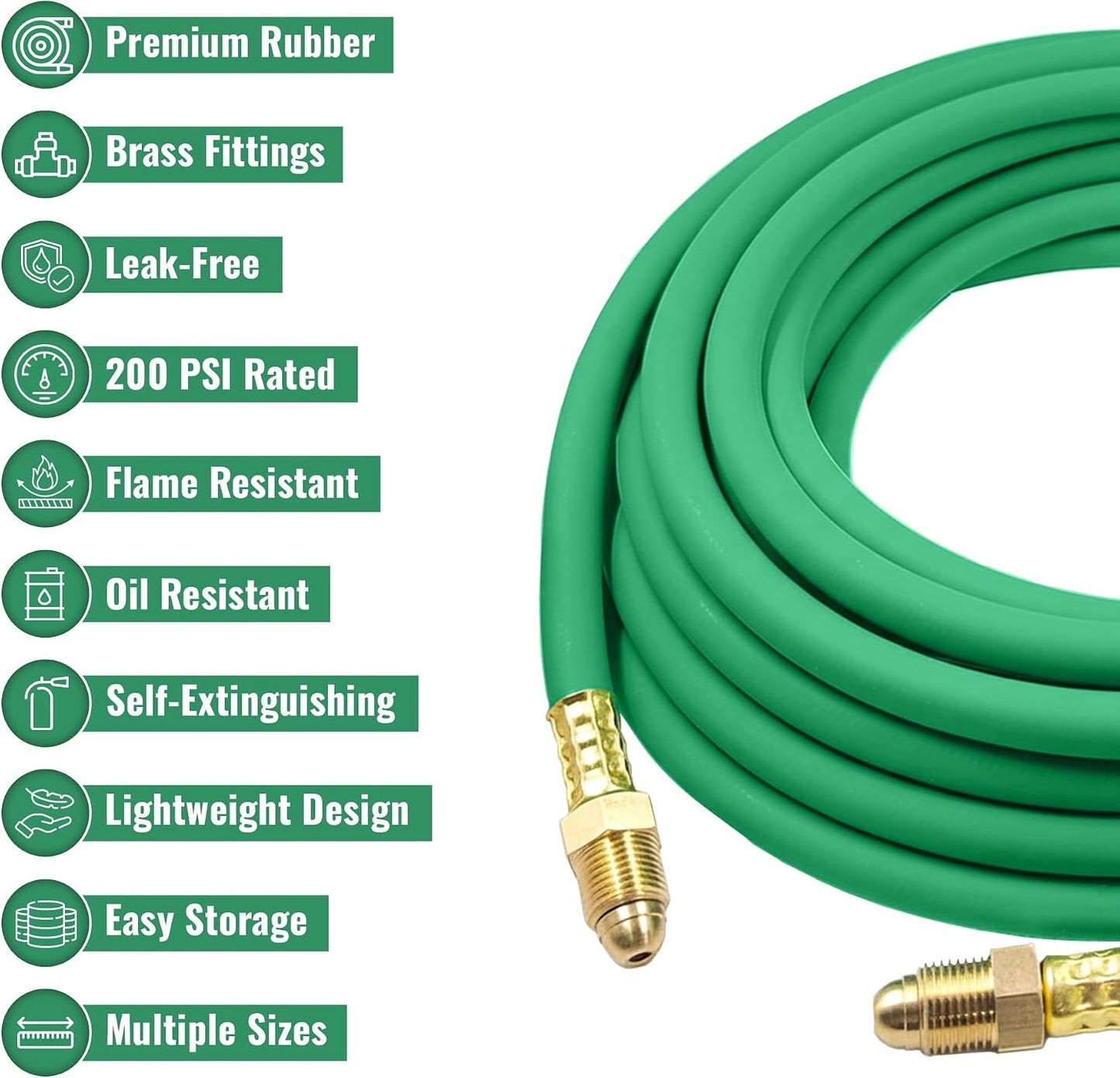 50 FT Argon Gas Hose, Inert Gas Welding Hoses for MIG/TIG Welding Regulator，Argon/CO2 Flowmeter Regulator Hose, 5/8" UNF-18RH, NPT Fittings, (50 Feet) AH-50-G