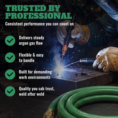 50 FT Argon Gas Hose, Inert Gas Welding Hoses for MIG/TIG Welding Regulator，Argon/CO2 Flowmeter Regulator Hose, 5/8" UNF-18RH, NPT Fittings, (50 Feet) AH-50-G