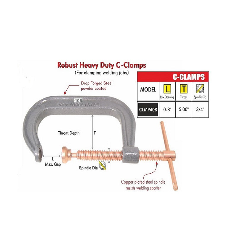 C-Clamps Heavy Duty Drop Forged Steel Powder Coated 8"